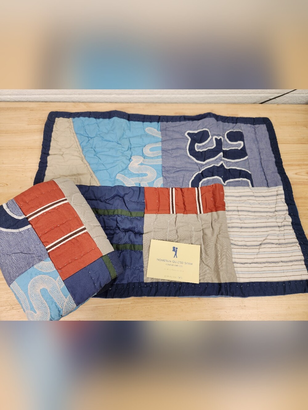 Pottery Barn Kids Quilted Pillow Sham Set of 2 Homerun Baseball Patchwork NOS